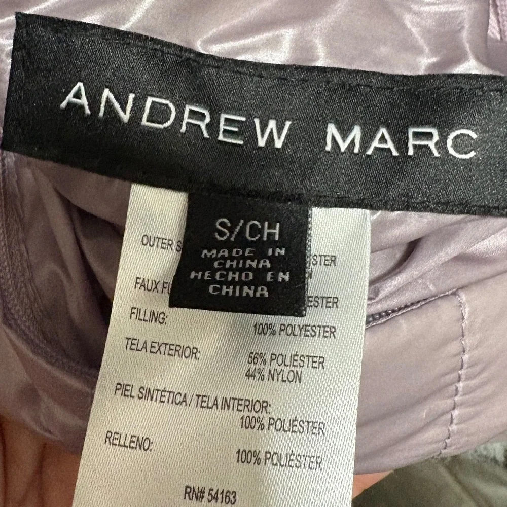 Andrew Marc Womens Reversible Puffer Fleece Hooded Jacket Lilac‎ Grey S